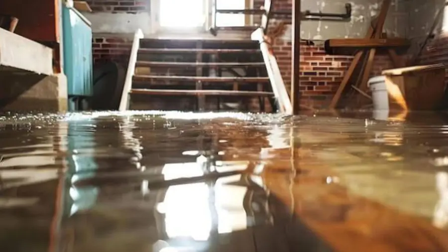 Flooded stairwell and lower level