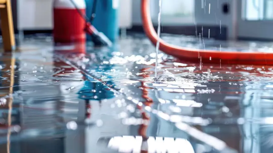 Hose pulling standing water from a wet floor